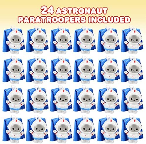 ArtCreativity two inch astronaut figurines with blue deployment parachutes detailed view
