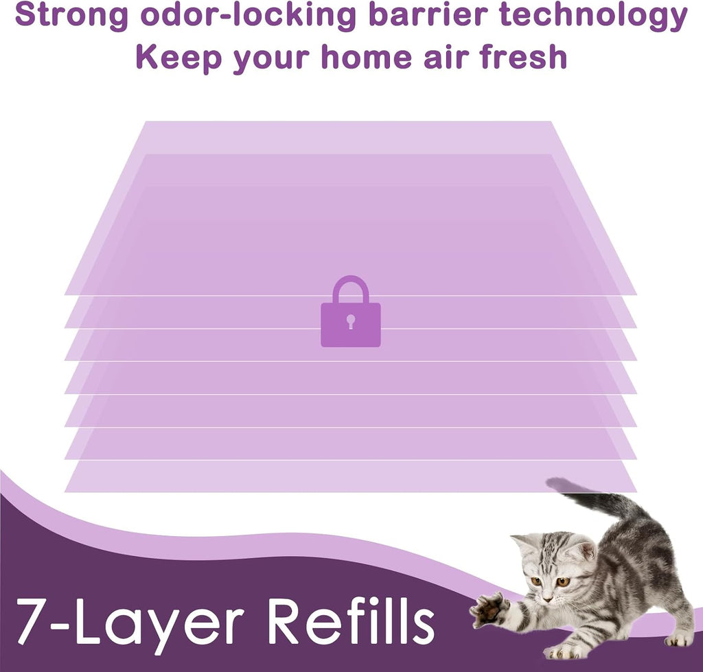 Demonstration of the tapered bottom design on a purple cat waste bag