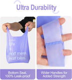 Close up of the vest style tie handles on the pet waste bag