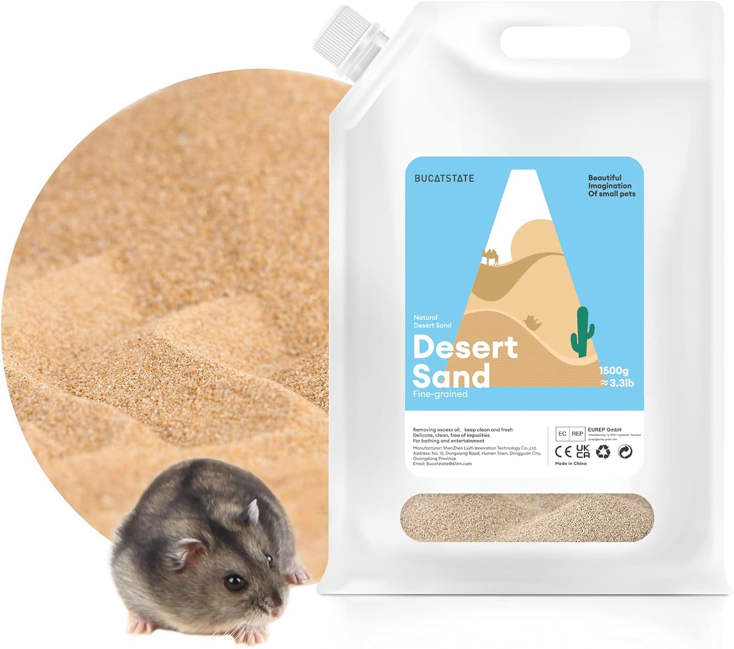 BUCATSTATE Hamster Bath Sand with Pour Spout, 6.6LB Desert Bath Sand | No-Dust Potty Litter Calcium-Free Sand for Hamster Chinchillas Gerbil Mice Degu or Other Small Pets (Fine Sand) - Image 14