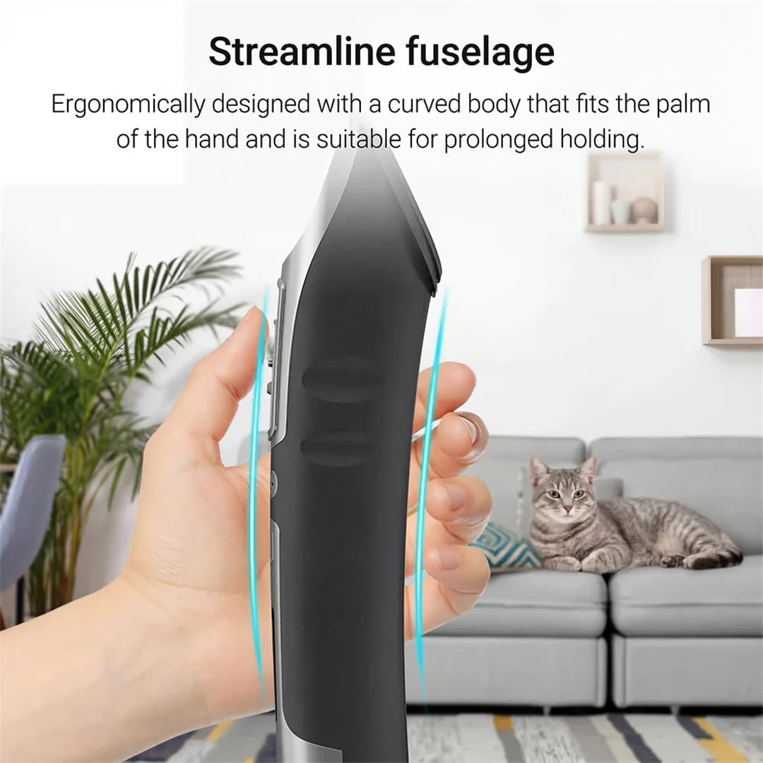 Rechargeable cat clipper highlighting the long battery life display indicator.