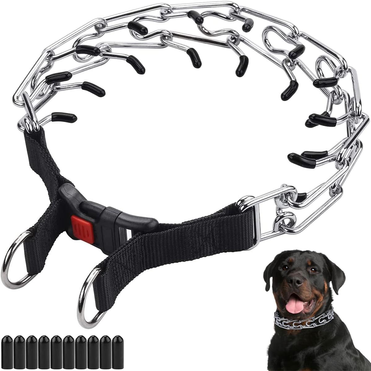 Dog Prong Collar, Adjustable Dog Training Collar with Quick Release Buckle for Small Medium Large Dogs (Silver, L/3.5mm Neck: 18"-20'' Weight:70 lbs) - Image 9