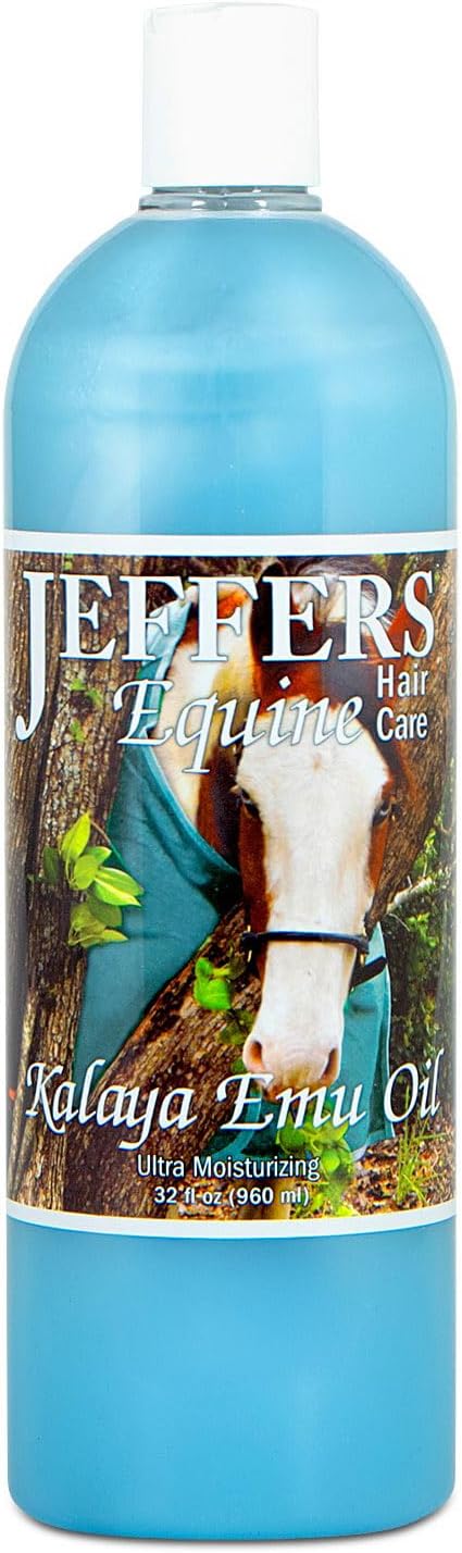 Jeffers Equine shampoo displayed alongside grooming supplies for show preparation
