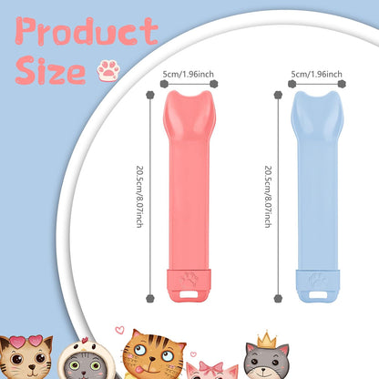 Close up of a kitten licking wet food from the interactive puree dispenser tool