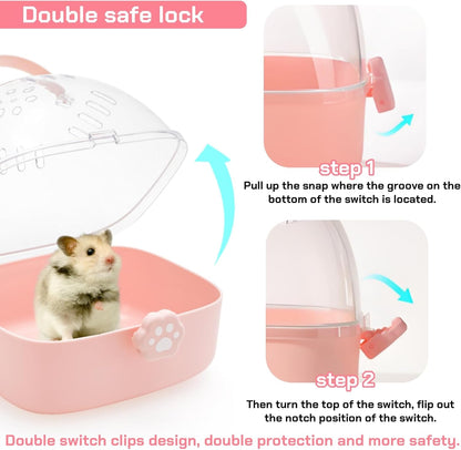 Hamster Carrier Cage, Portable Small Animal Carrier Cage with Water Bottle, Guinea Pig Outgoing Cage Hamster Travel Carry Case for Small Pets, Gerbils, Chinchillas, Dwarf Hamster - Image 3