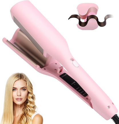 Aimery hair crimper waver curling iron pink front view showing ceramic barrels.