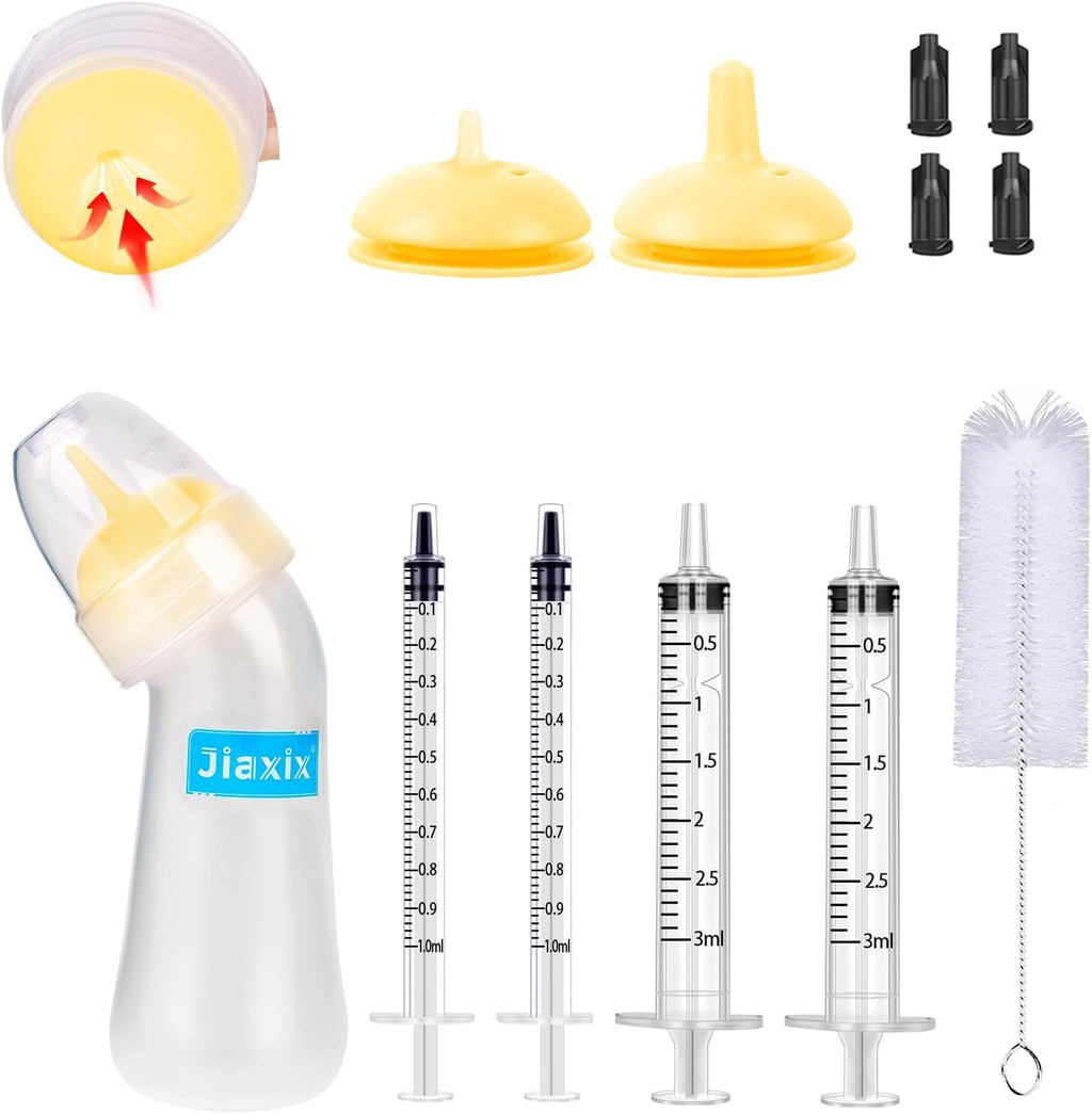 Jainsons Pet Products Pet Nursing Bottle Kit front view showing the complete yellow small animal feeding system.