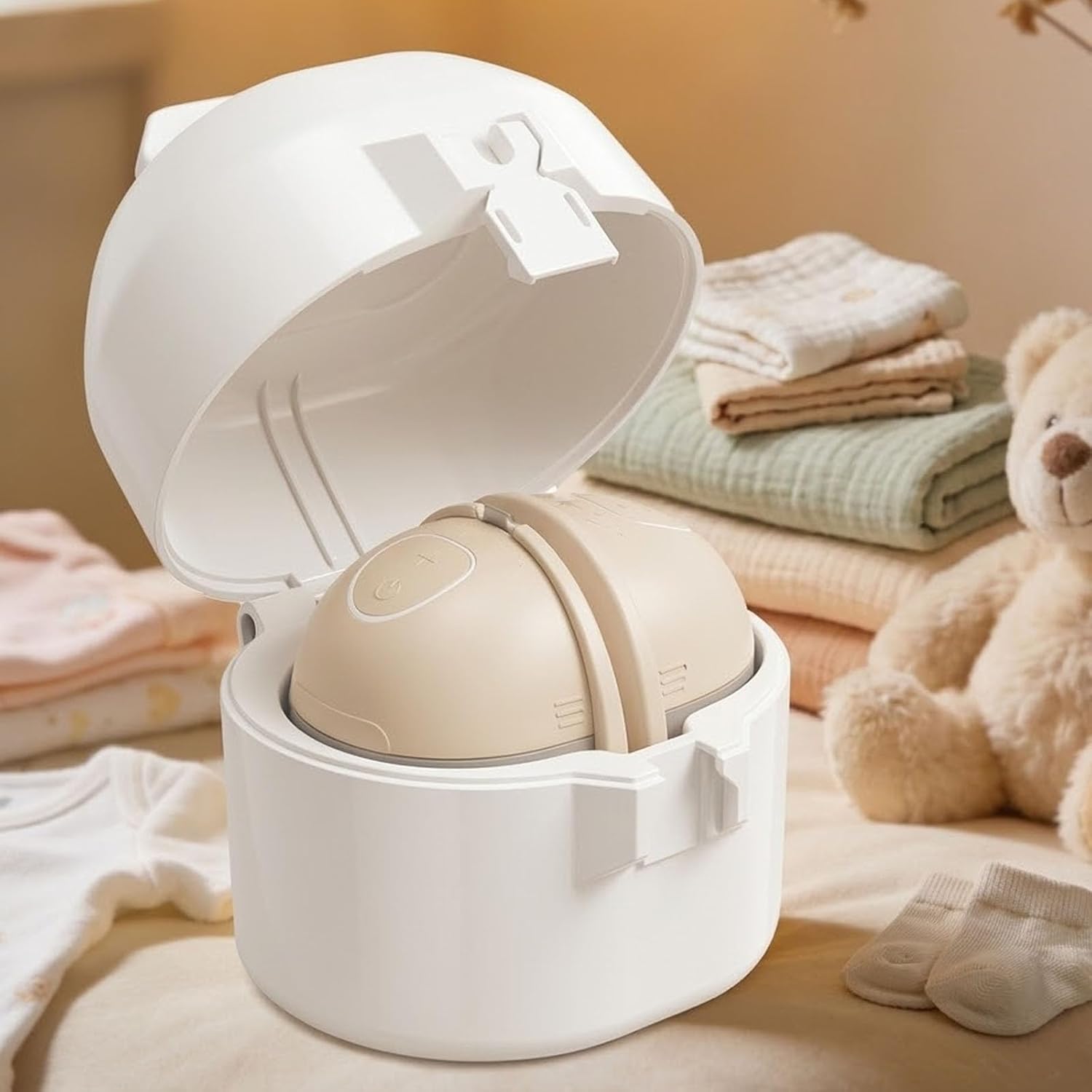 Animoasis breast pump case front view of white dome storage box