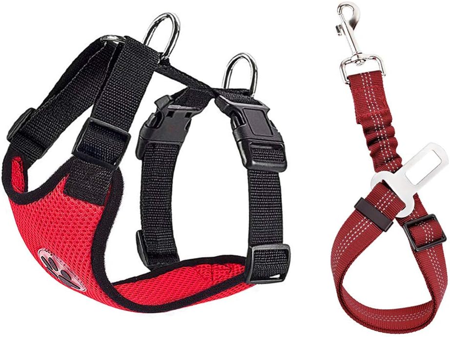 SlowTon Dog Seat Belt Harness for Car, Dog Car Harness Adjustable Mesh Breathable & Dog Seatbelt Safety Tether with Elastic Bungee for Small Medium Large Pets(Black, Double Clip, M) - Image 14