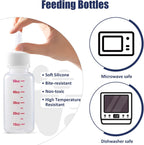Graduated kitten bottle feeding kit with replacement silicone nipples and measuring cups