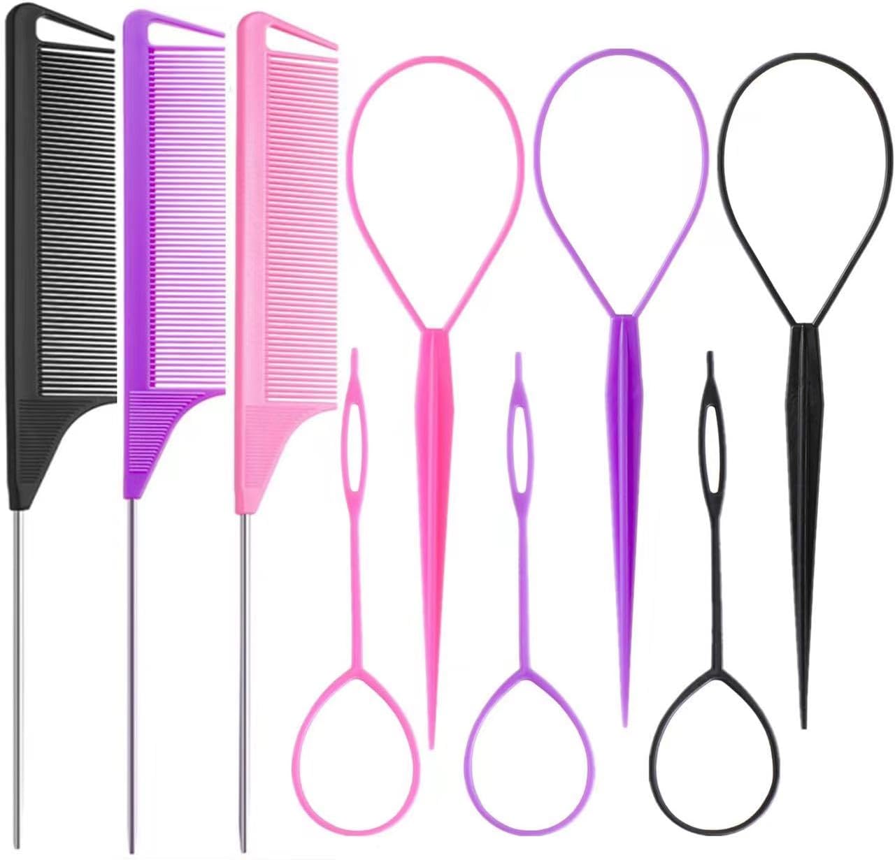 Luumxai 9 piece hair styling tool set with topsy tail loops and combs