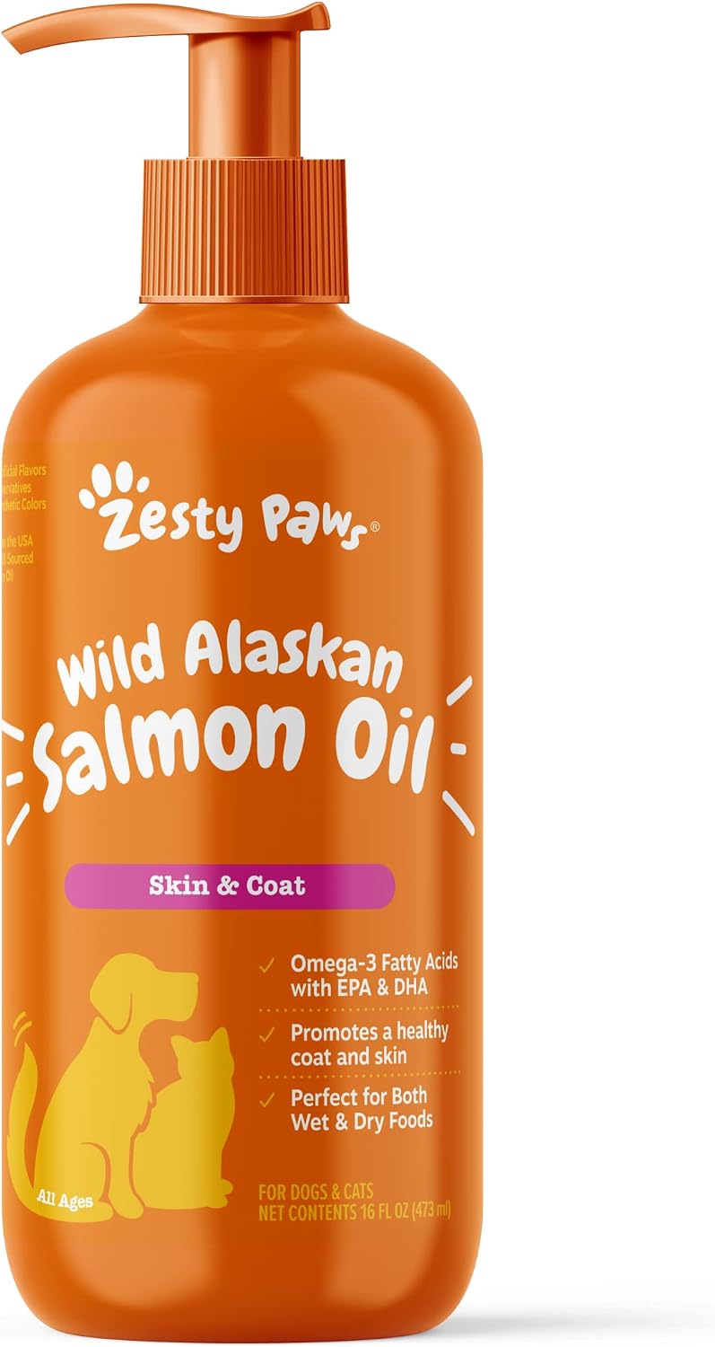 Zesty Paws Wild Alaskan Fish Oil for Dogs & Cats - Pollock & Salmon Oil Blend - Omega 3 Fatty Acids EPA & DHA for Pets - for Sensitive Skin + Coat Health - Immune System Support - 32 fl oz - Image 9