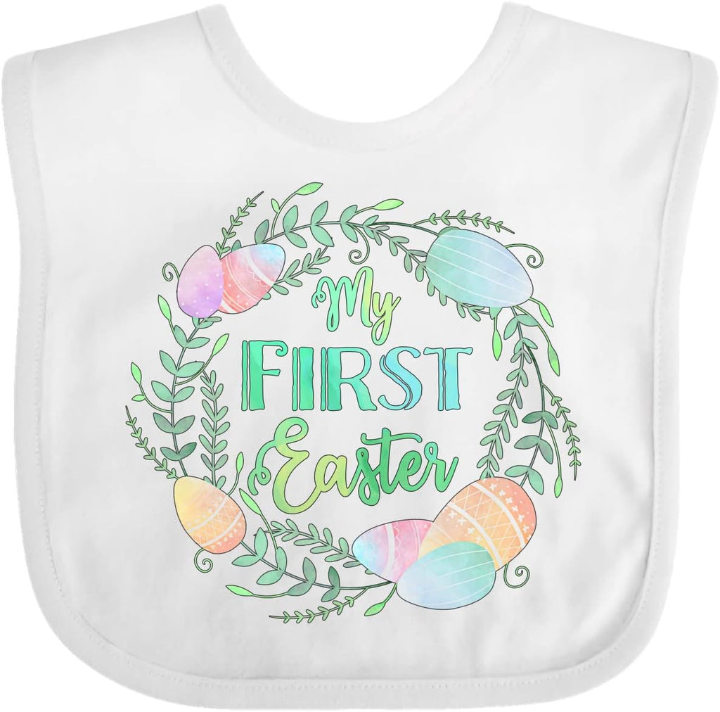 Inktastic My First Easter pastel wreath baby bib front view