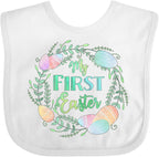 Inktastic My First Easter pastel wreath baby bib front view