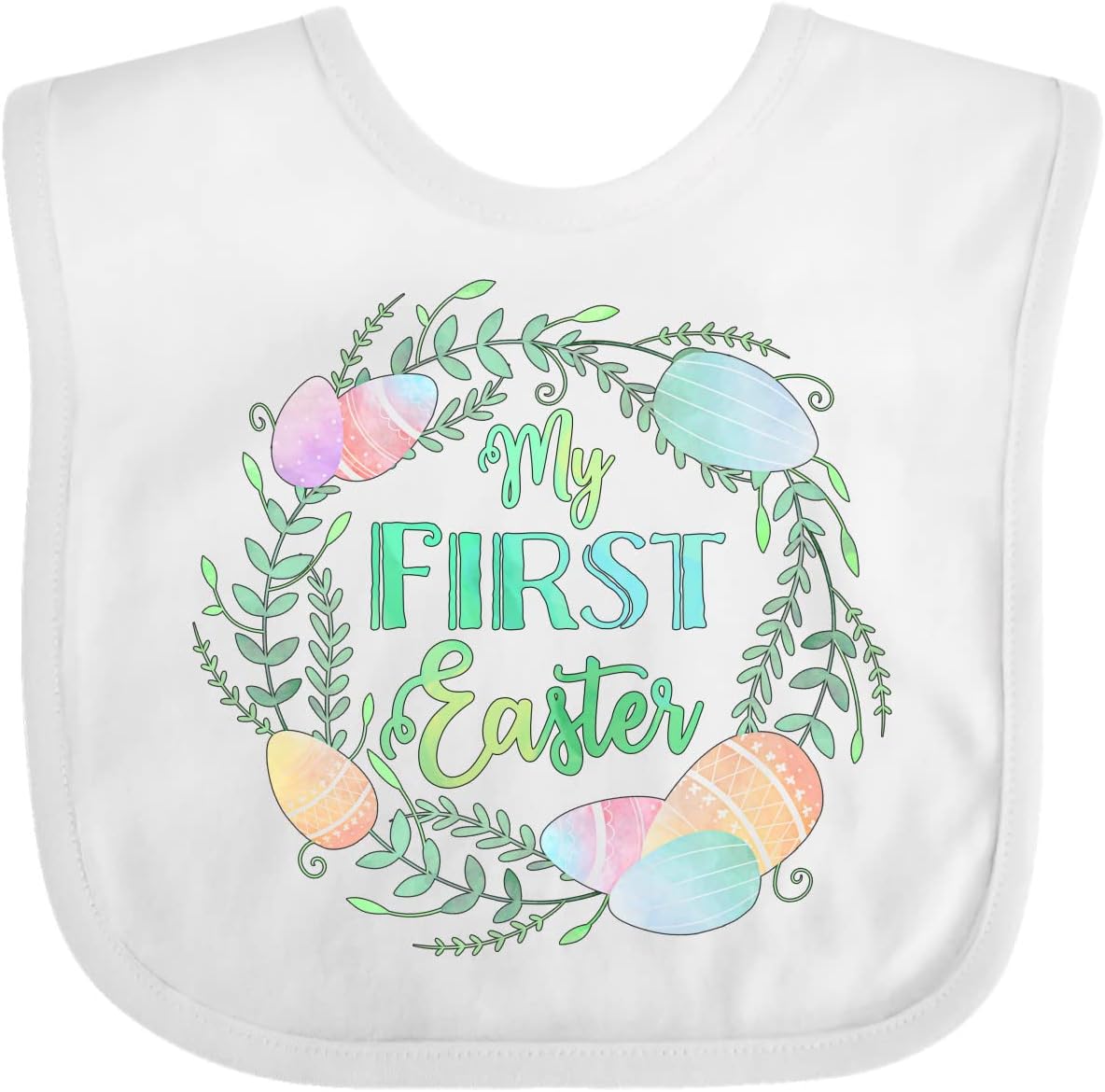 Inktastic My First Easter pastel wreath baby bib front view