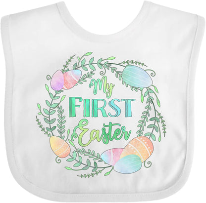 Inktastic My First Easter pastel wreath baby bib front view