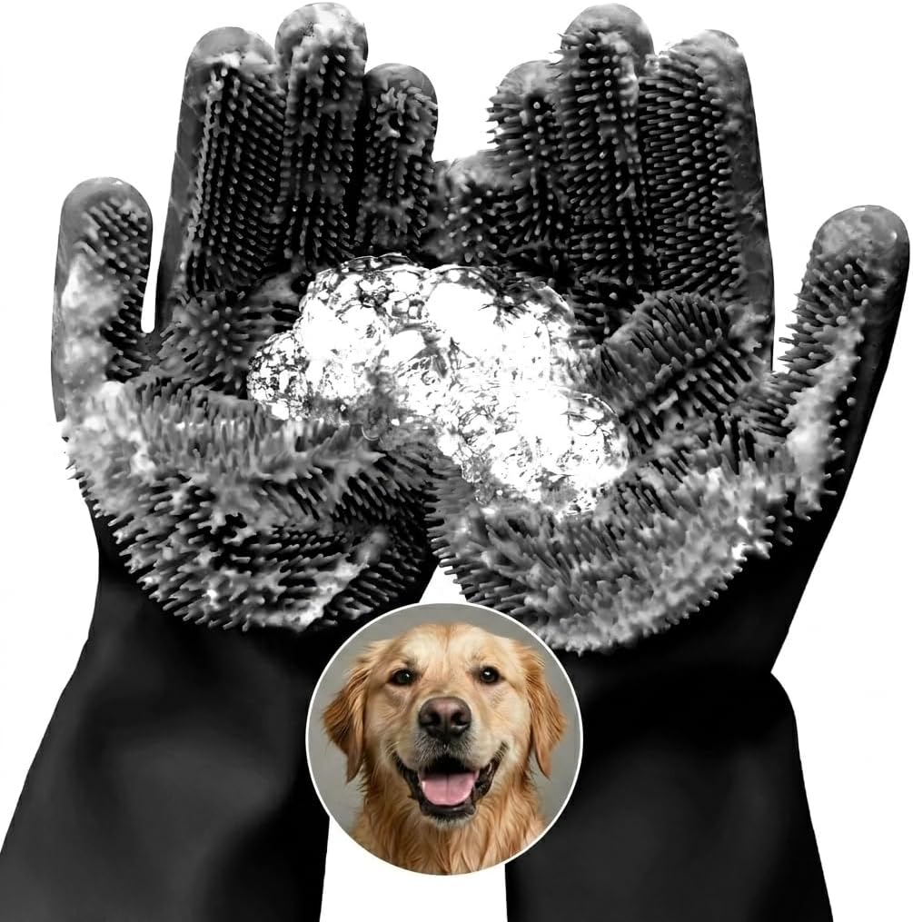Cat and Dog Shampoo Gloves with 3000 Soft Bristles - 2-in-1 Dog Bath Gloves 11.6", Durable Silicone, Saves Shampoo | Massage, Grooming & Clean Wet or Dry - Made for Every Breed and Coat Style (Blue) - Image 12