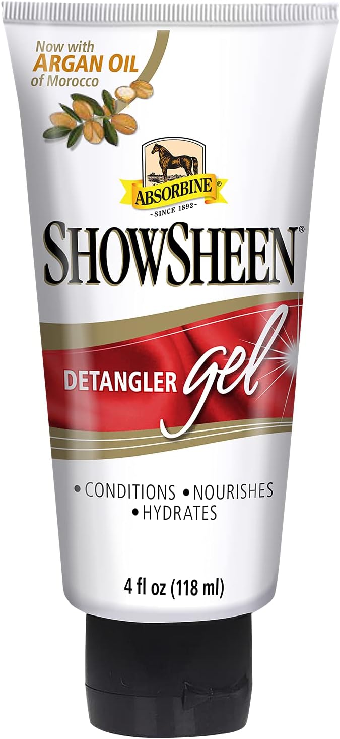 Absorbine ShowSheen Detangler Gel 4 Ounce front view bottle for premium animal grooming.