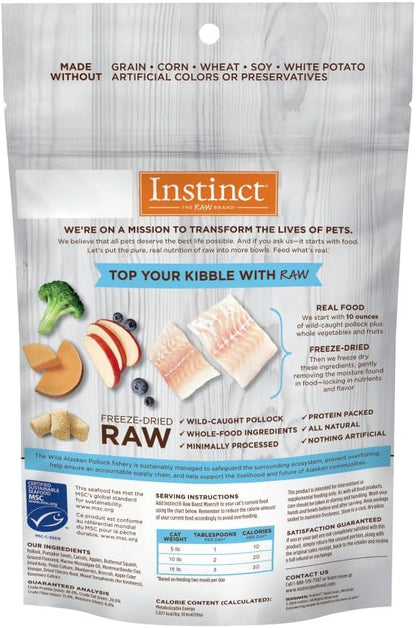 Instinct freeze dried raw grain free cat food topper bag close up.