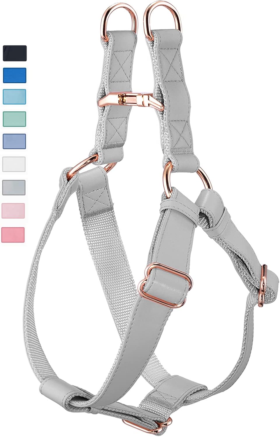 Soft Leather No Pull Dog Harness - Adjustable Step in Dog Harness with Rose Gold Heavy Duty Metal Buckle, Freedom Nylon Dog Halter Vests for Small Medium Large Dogs Easy Walking Training (White,S) - Image 13