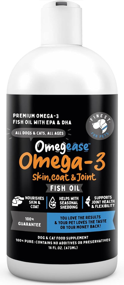 100% Pure Fish Oil for Dogs & Cats (1,545mg Omega 3 per Teaspoon) 32oz. Loaded with EPA & DHA for Joints, Skin & Coat, Itching, Heart & Immune Health. Stronger Than Salmon Oil. Unflavored Omegease. - Image 12