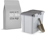 IRIS USA Stackable Dog Food Storage Container with 2 Cup Scoop, 4 Secure Latches, Fits up to 30 lbs, Pet Dry Food Bin, Gasket Seal Lid, BPA Free, Stackable, Easy Measure, Gray/Dark Gray - Image 2