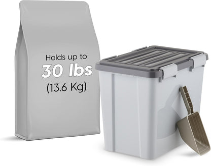 IRIS USA Stackable Dog Food Storage Container with 2 Cup Scoop, 4 Secure Latches, Fits up to 30 lbs, Pet Dry Food Bin, Gasket Seal Lid, BPA Free, Stackable, Easy Measure, Gray/Dark Gray - Image 2