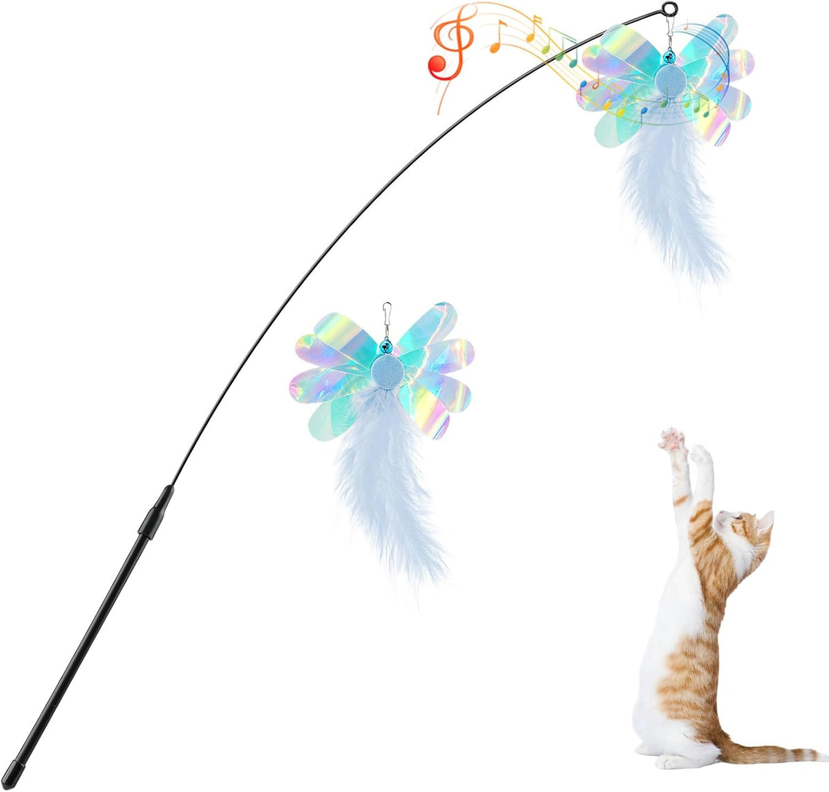 Pawaboo Feather Teaser Cat Toy - Interactive Wand with Extra Long 34.5" Wand and Small Bell, Fun Exerciser Playing Toy for Kittens or Cats, Brown Feather - Image 15