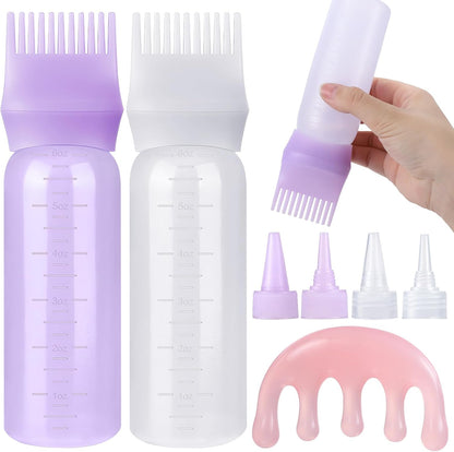 Pimoys hair oil applicator bottle for scalp front view purple and white set