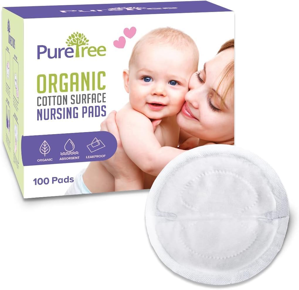 PureTree organic cotton disposable nursing pads 100 count box front view