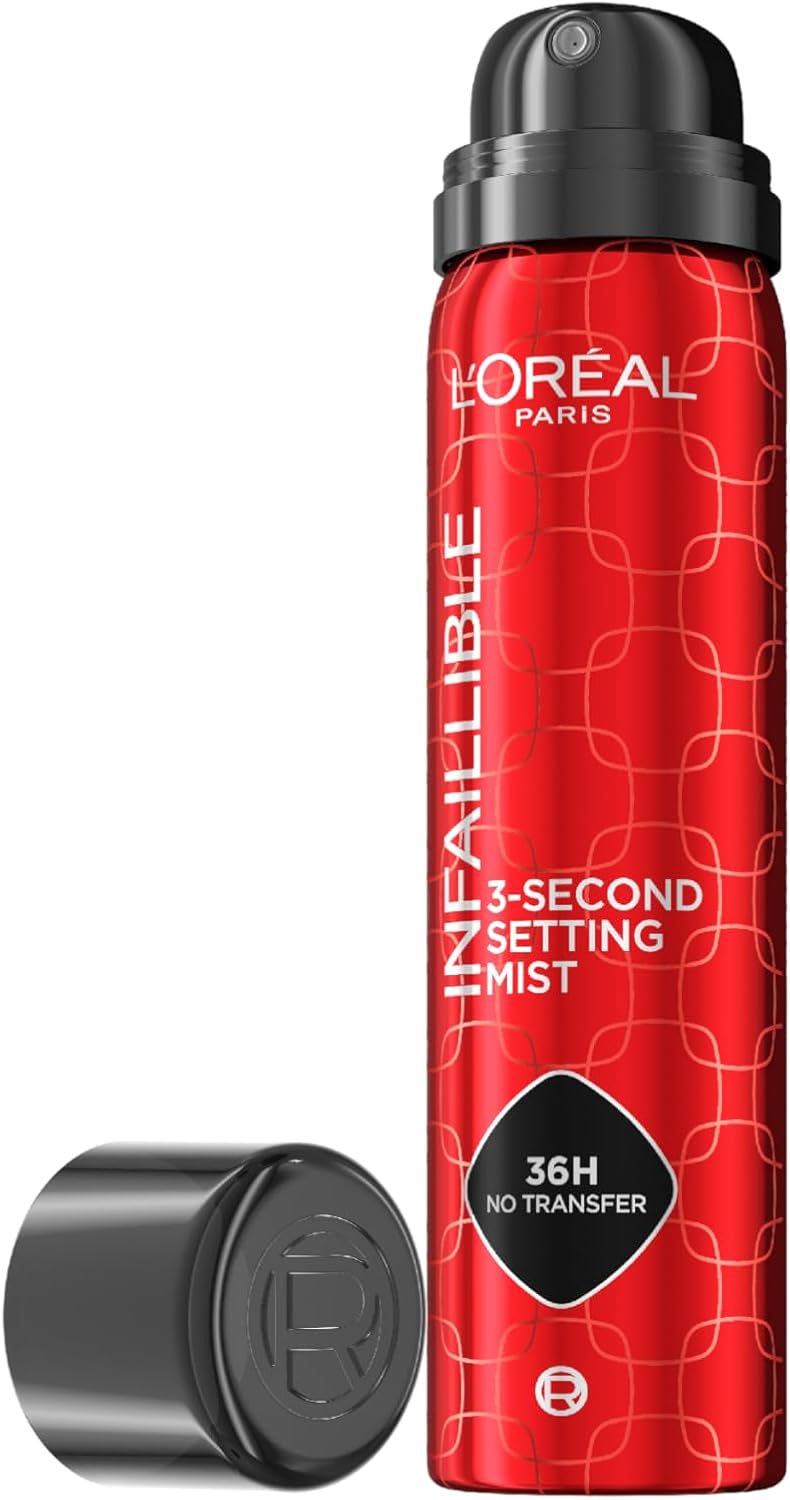 L'Oreal Paris 36h long wear transfer-proof aerosol setting spray red bottle