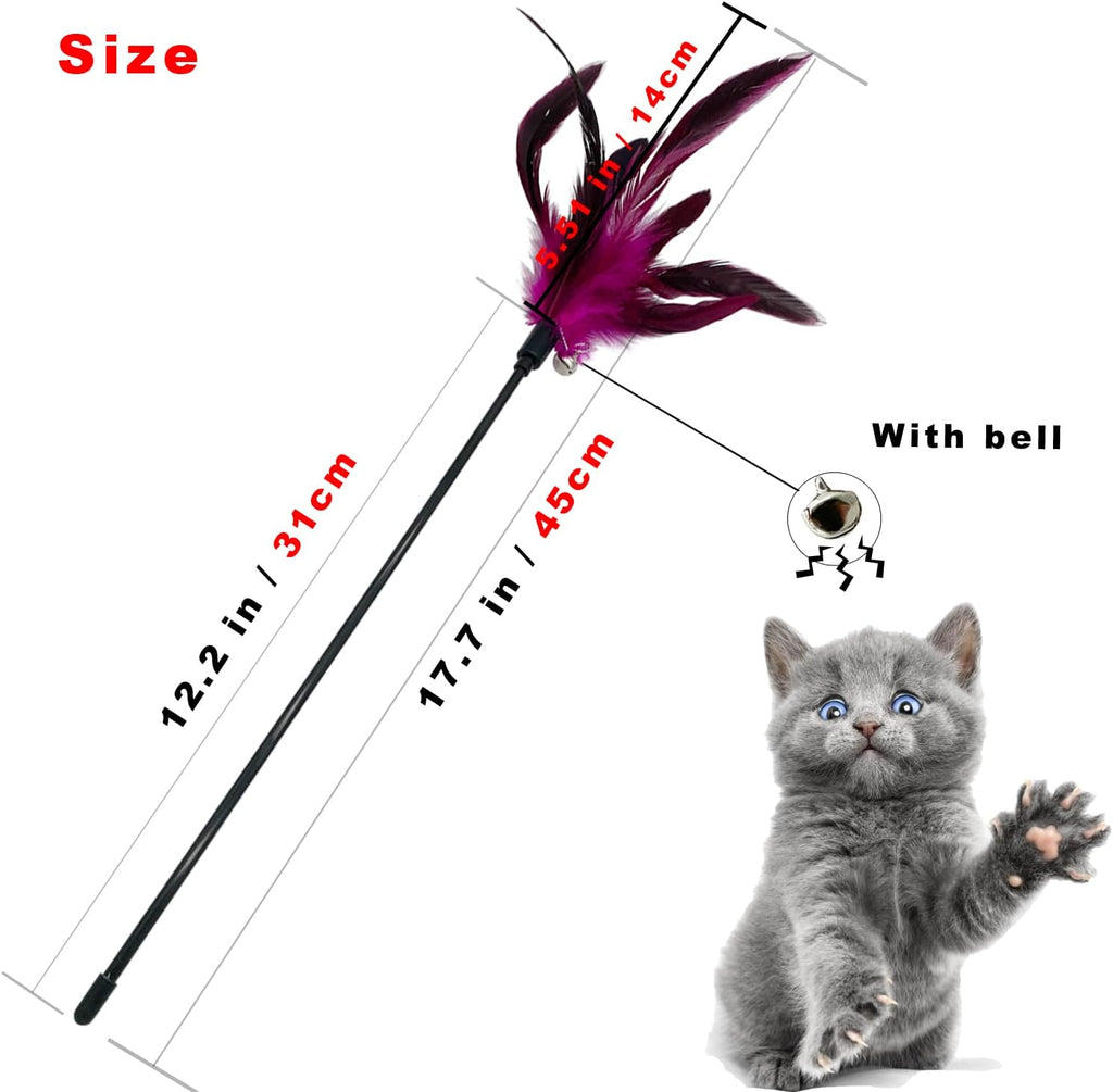 Vibrant blue and pink natural feathers on the CATENESS kitten entertainment toy