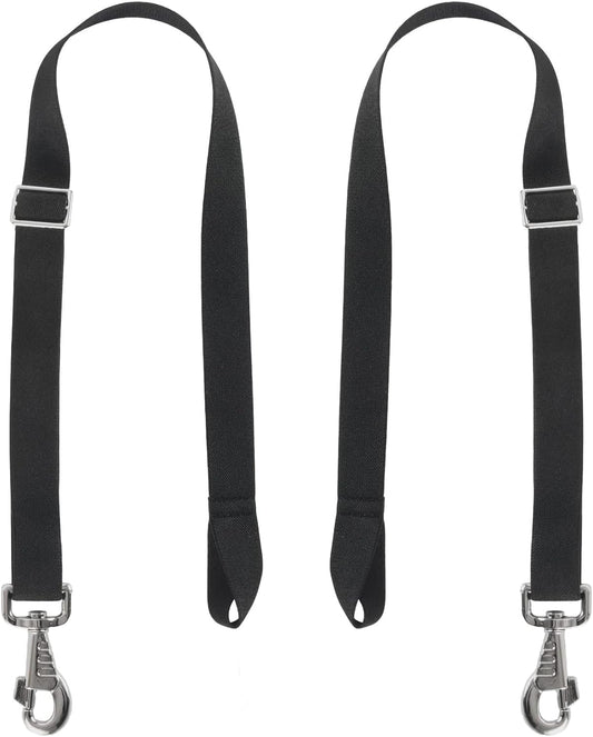 GAITWIN horse blanket sheet leg straps front view showing the pair of black elastic straps with swivel snaps.