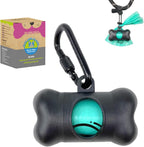YUCHIYA dog poop pickup bags holder dispenser black front view attached to a leash lead.
