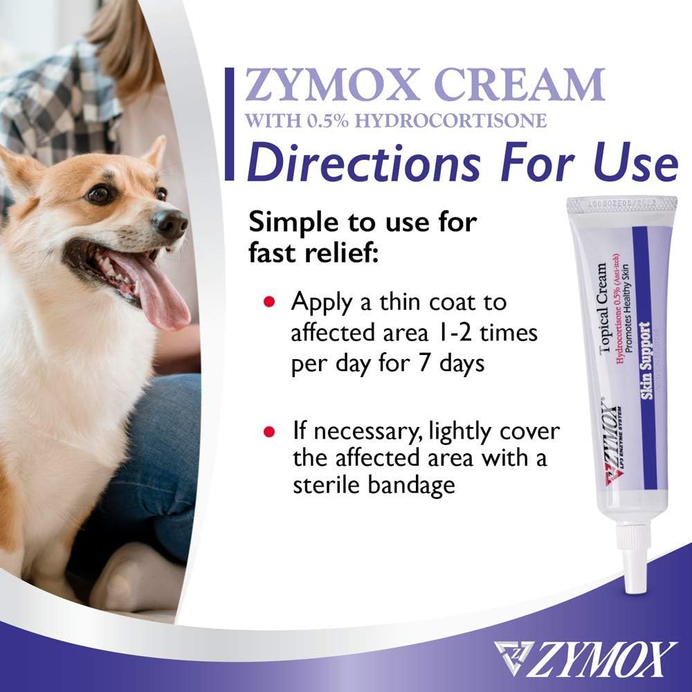 Back of Zymox topical cream packaging displaying ingredient list and directions