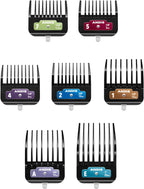 Close up of Andis color coded clipper guard combs