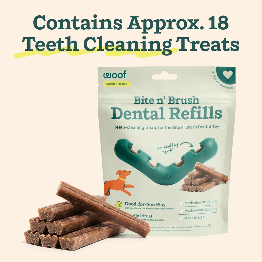 Packaging of Woof Bite n' Brush dog dental care refills