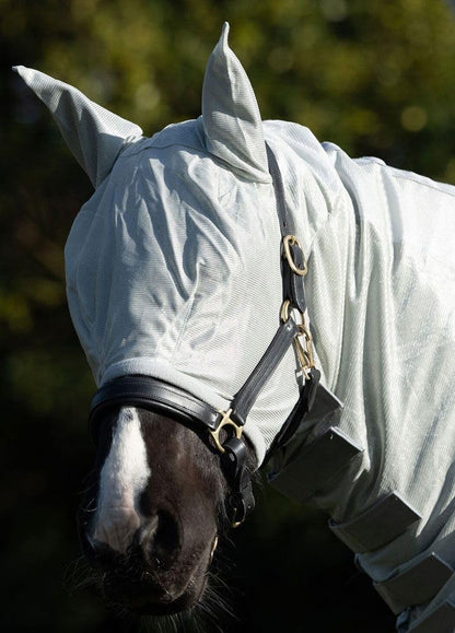 Derby House 150 denier mesh horse fly sheet with integrated neck and ear holes close up