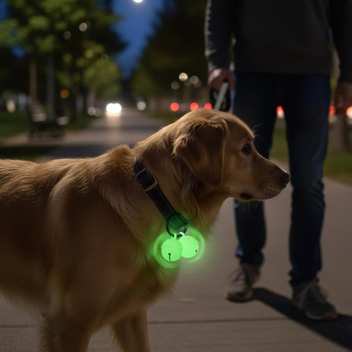 CZFSWT lightweight tracking bell attached to a white puppy collar setup.