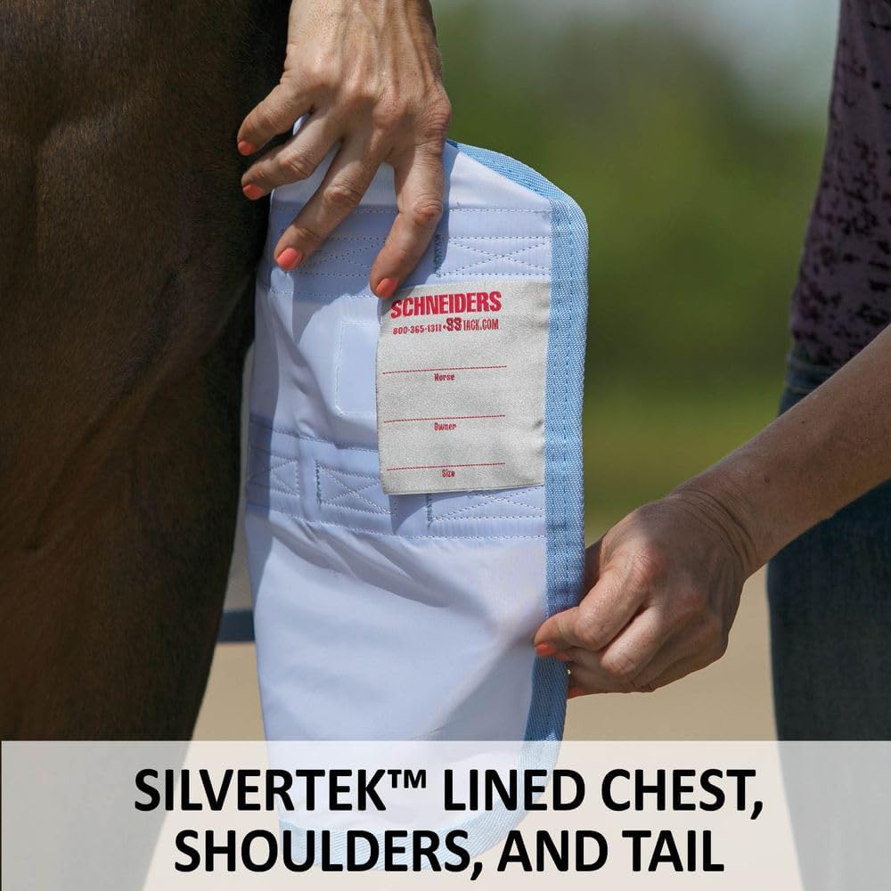 Schneiders premium imported horse turnout sheet displaying high-airflow fabric under bright sunlight.