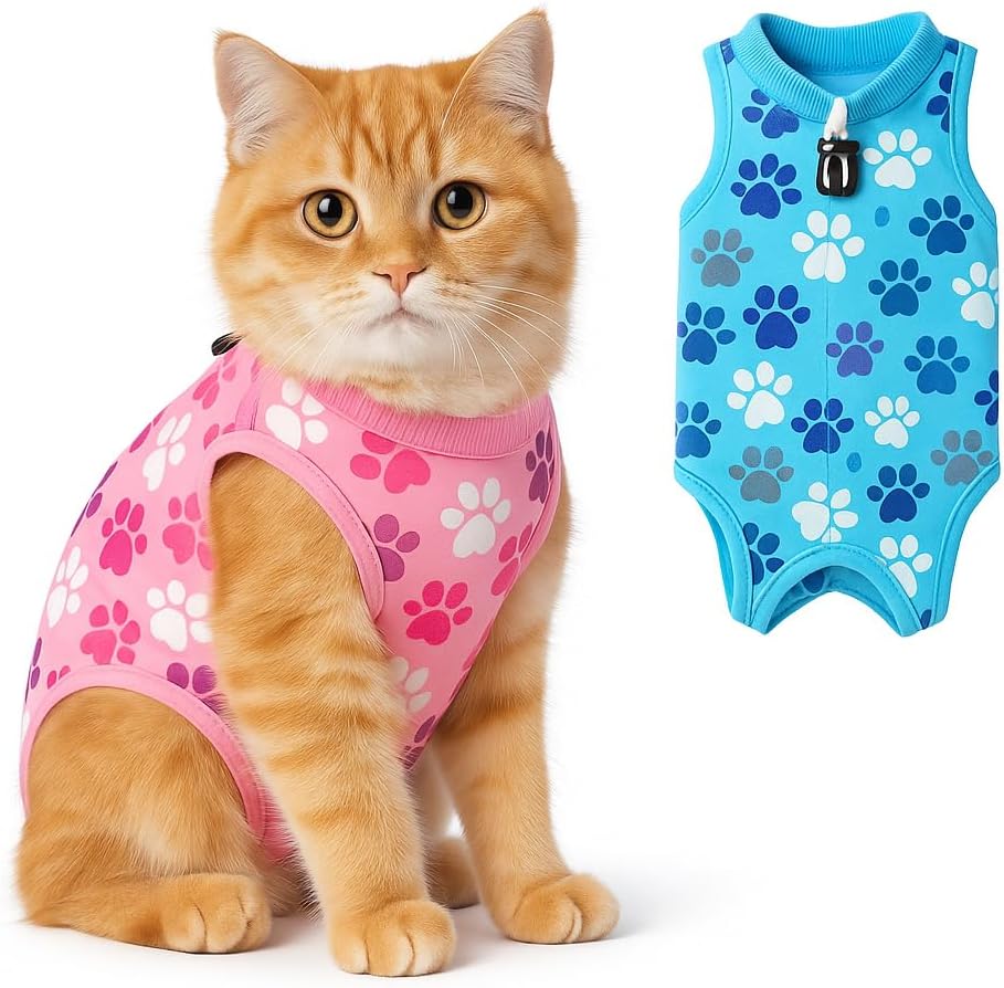 Cat Recovery Suit - Soft, Breathable Onesie for Female & Male Pets After Surgery, Spay, Neuter or Wounds, Surgery Outfit, Cone Alternative, Litter Access, Machine Washable, Blue Paw Print - Image 9