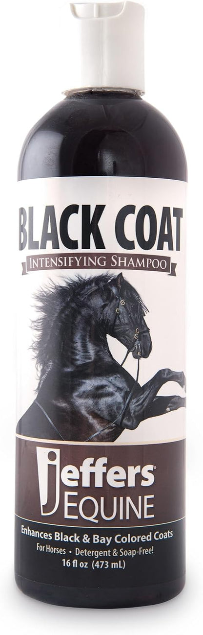 Side profile of Jeffers Medicated horse shampoo showing ingredient and usage information