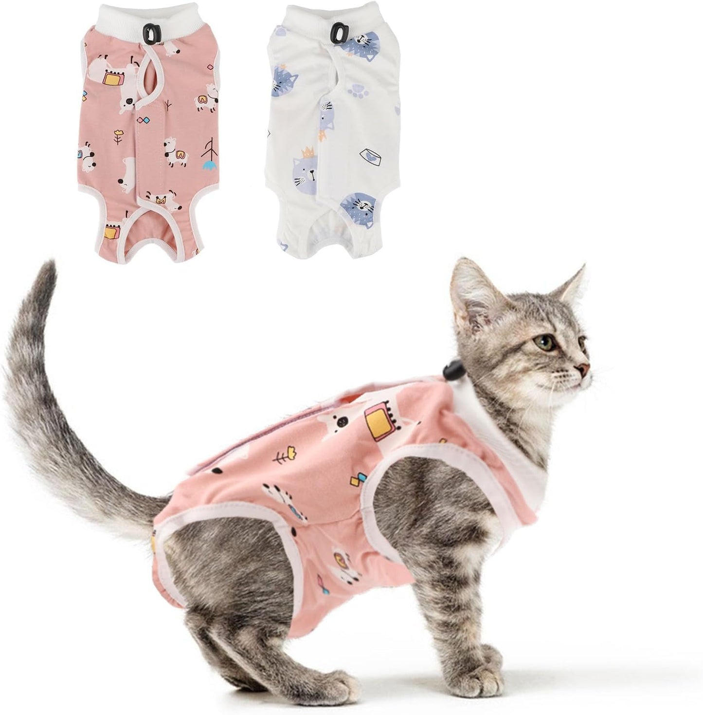 2PCS Cat Recovery Suit - Breathable Cat Surgical Recovery Suit, Onesie for Cats After Surgery Recovery, Alternative Cone of Shame Abdominal Wound Skin Wear Protection (Light Blue+Light Purple, L) - Image 12