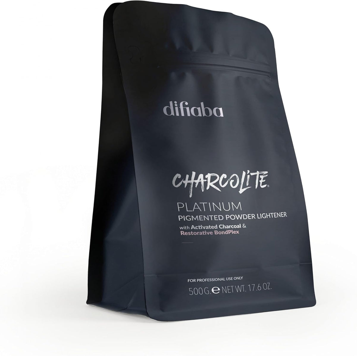 Difiaba Charcolite Charcoal Bleach Hair Lightener Powder front view pouch package for professional cool toning results
