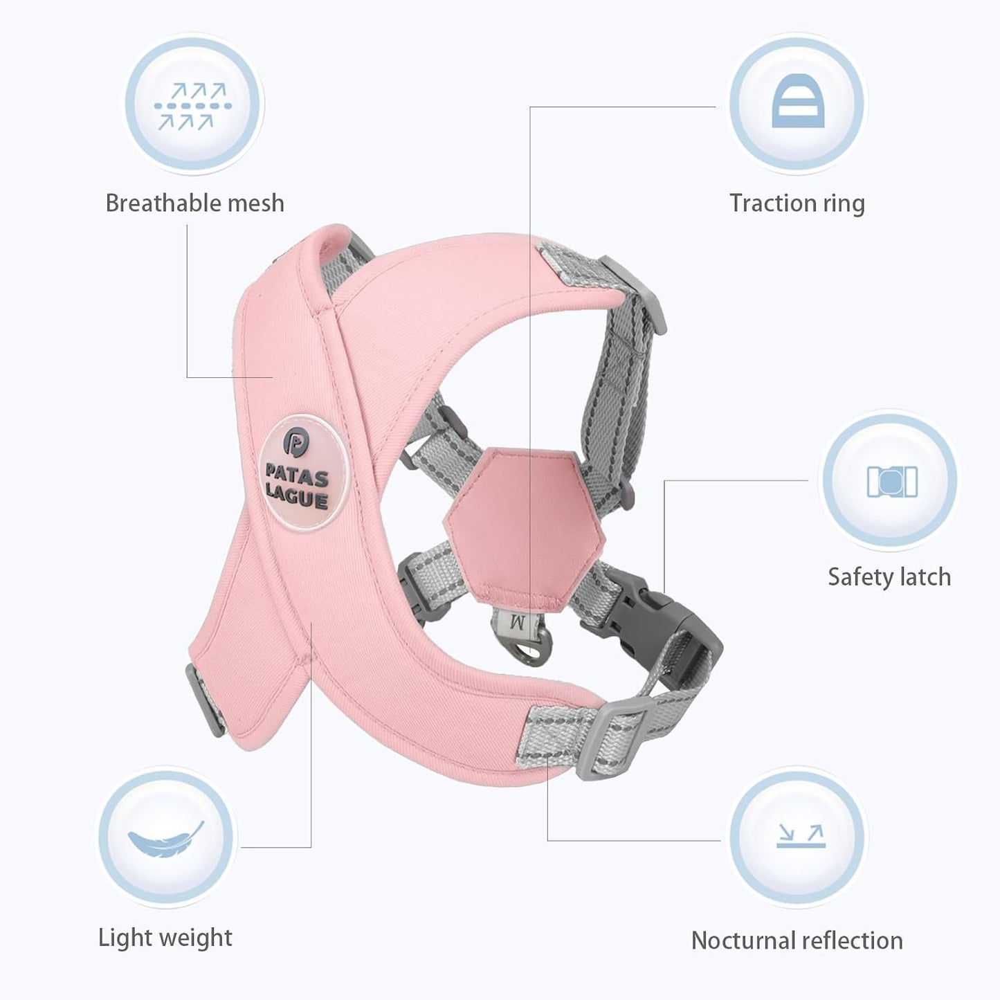Patas Lague pink medium dog vest with matching five foot tangle free leash