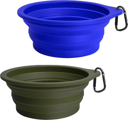 PetBonus 2-Pack Silicone Collapsible Dog Bowls, BPA Free Dishwasher Safe, Portable Foldable Expandable Travel Bowl, Food Water Feeding Cup Dish for Dogs Cats with 2 Carabiners (Turquoise, Tan) - Image 11