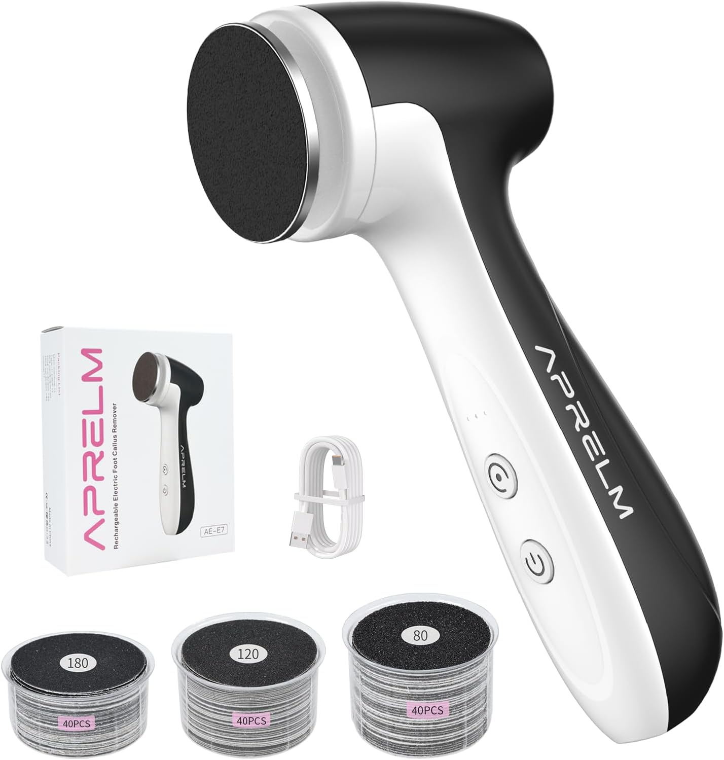 Rechargeable Electric Foot Callus Remover with 3-Sizes 120Pcs Sandpaper Discs, Professional 1000RPM 3-Speed Control Electric Foot File (E7 Black) - Image 1