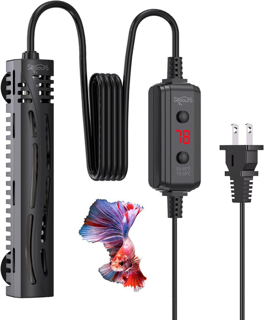 Seaoura 50W Mini Aquarium Heater with external digital controller front view