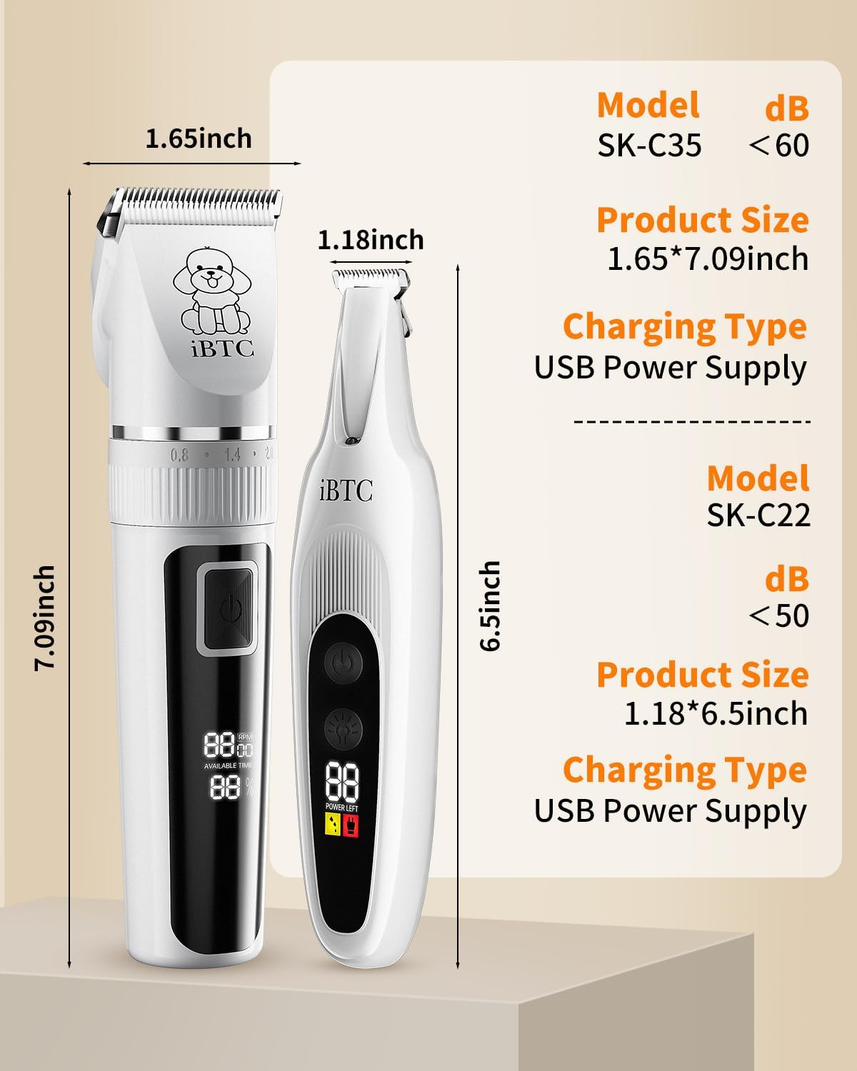iBTC Professional Dog Grooming Kit at Home: All-in-One Quiet Clippers & Nail Grinder with LED Light, Cordless Dog Shaver, Safe Poodle Grooming Kit for Paws, Face, Ears & BodyWhite Combination - Image 9