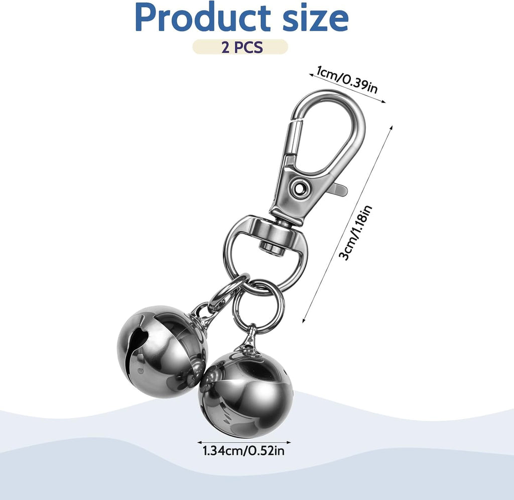 Salbsever chrome plated iron pet collar bells showcasing the heavy duty snap buckle attachment.
